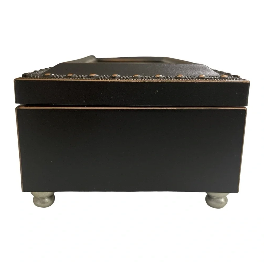 First Communion Black Rope Trim Music Box Plays Handel's Hallelujah